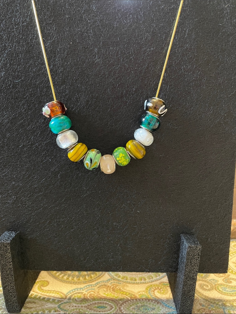 14k Gold Plated, 17” Necklace with 11 Glass beads